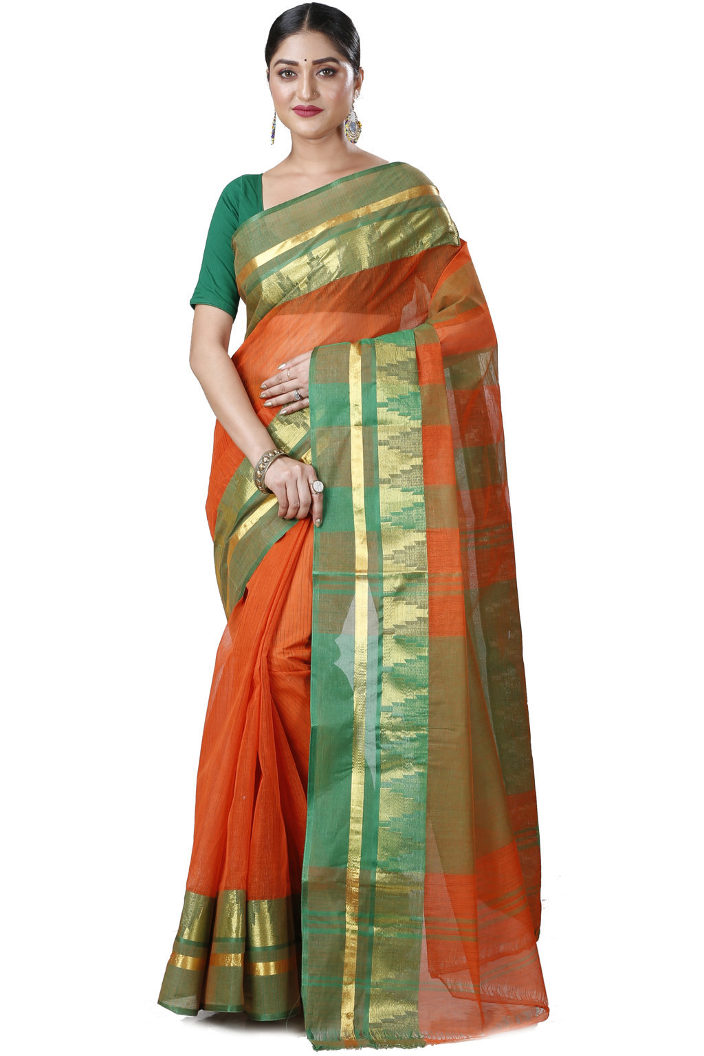 Orange Pure Cotton Vrinda Tant Saree (1093)